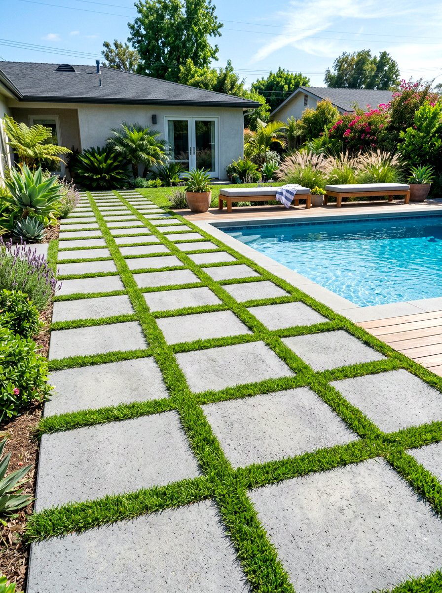 Concrete Pavers With Grass - 30 concrete patio ideas