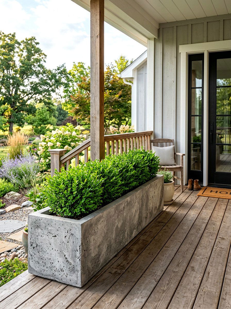 Concrete Planter Box - 30 farmhouse porch decor ideas