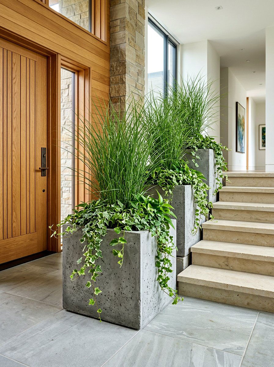 Concrete Planter Set - 30 front stoop styling ideas