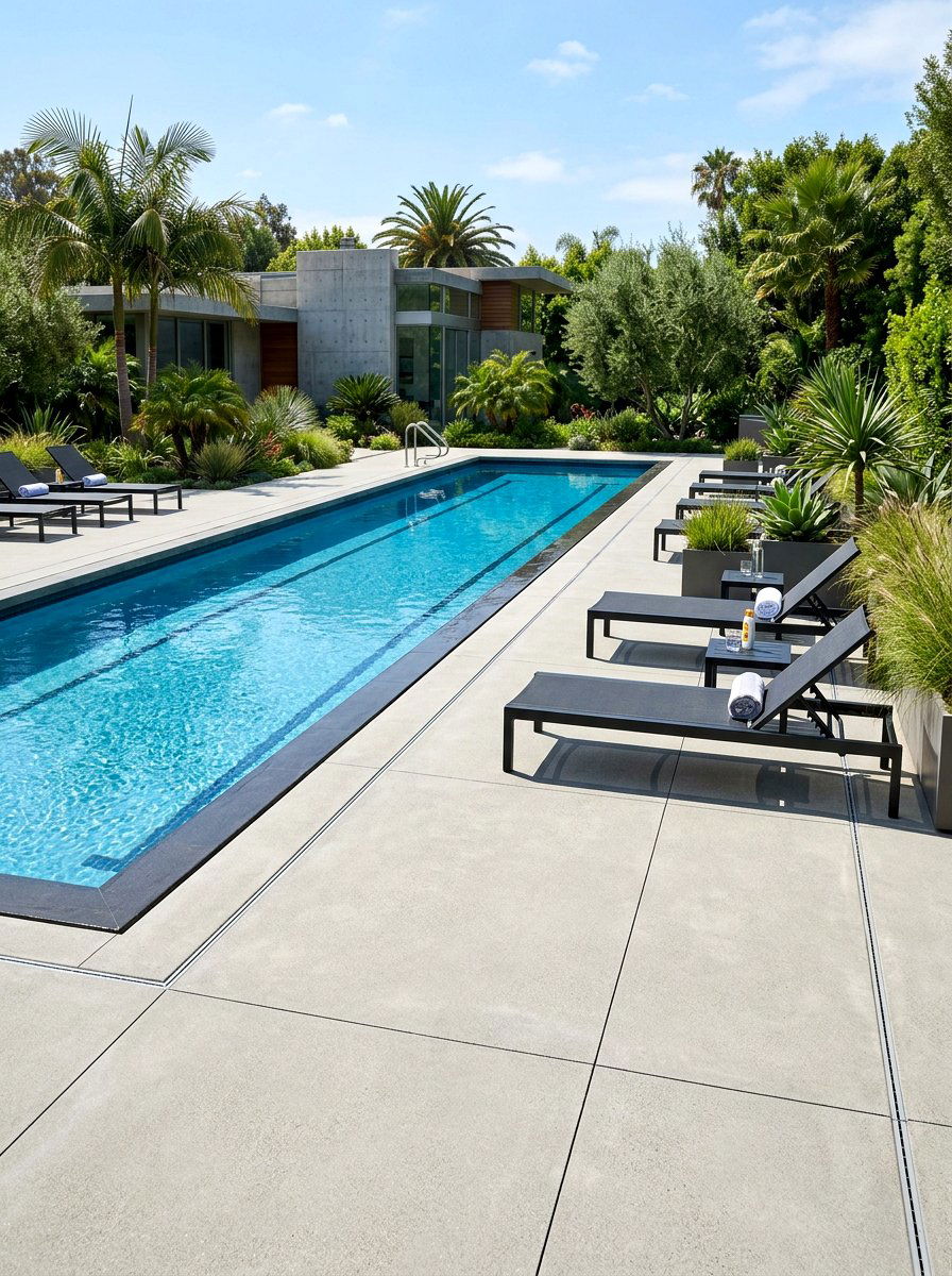 Concrete Pool Deck - 30 lap pool backyard decor ideas