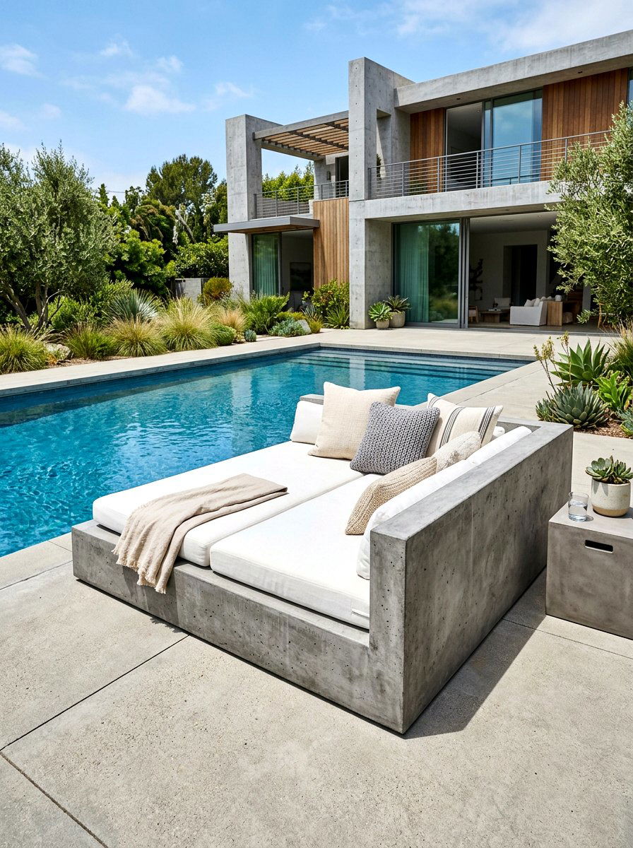 Concrete Poolside Daybed - 30 poolside daybed cabana ideas