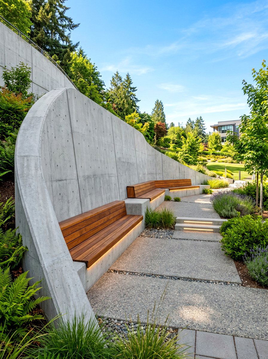 Concrete Retaining Wall - 30 hillside landscaping ideas