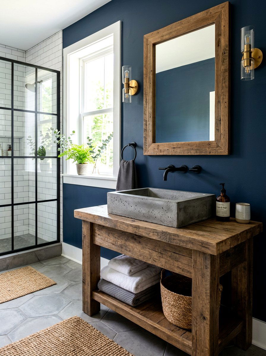 Concrete Sink Farmhouse Bathroom - 30 moody farmhouse bathroom ideas