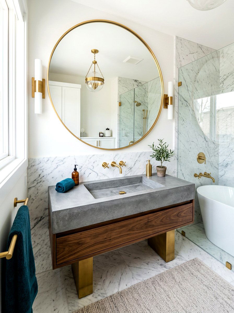 Concrete Sink Marble Backsplash - 30 concrete sink bathroom ideas