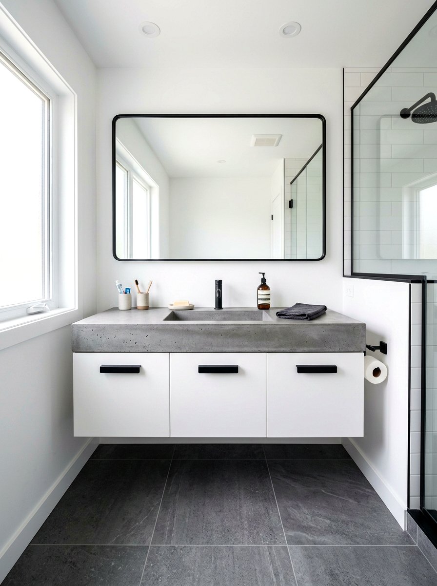 Concrete Sink Matte Black Faucet - 30 concrete sink bathroom ideas