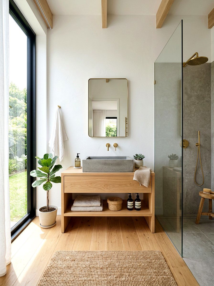 Concrete Sink Oak Vanity - 30 concrete sink bathroom ideas