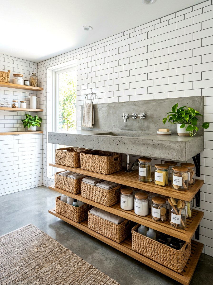 Concrete Sink Open Shelving - 30 concrete sink bathroom ideas