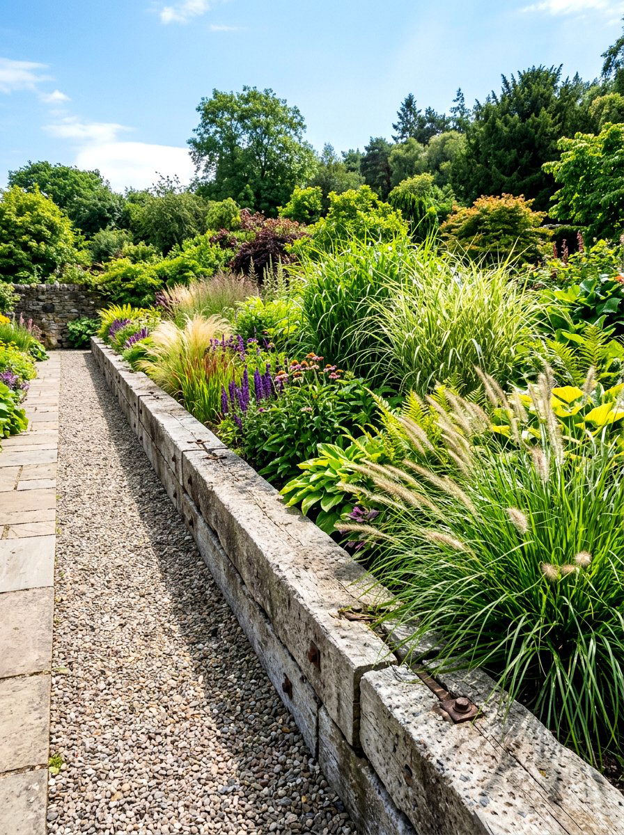 Concrete Sleeper Border - 30 concrete garden border ideas