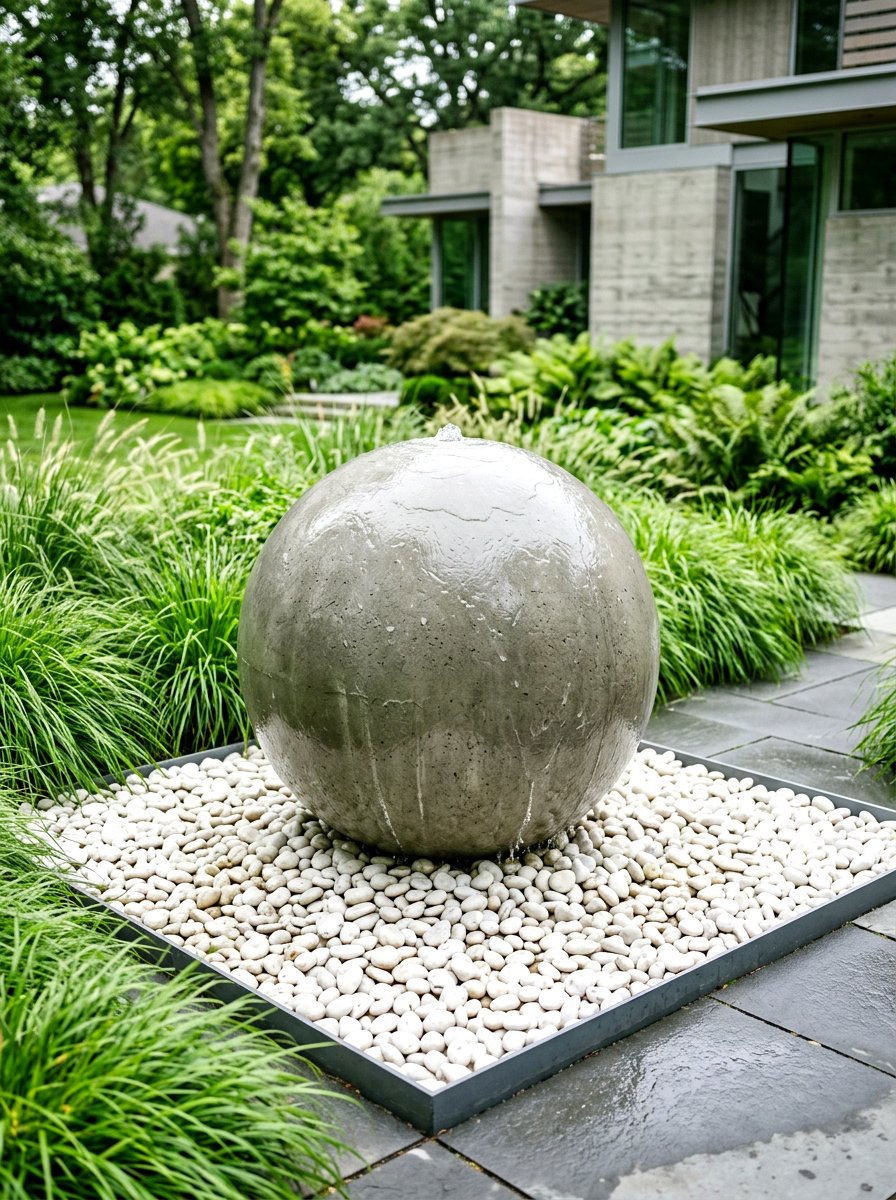 Concrete Sphere Fountain - 30 backyard water feature ideas