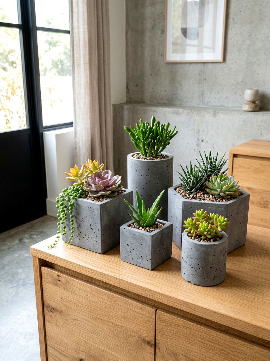 Concrete Succulent Planter Set - 30 indoor succulent garden ideas