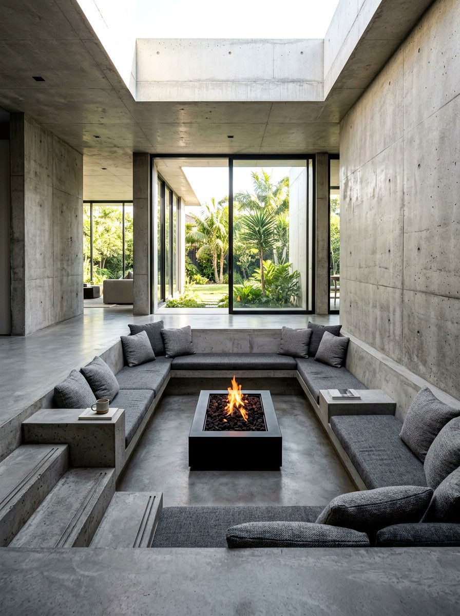 Concrete Sunken Pit - 30 step down living room ideas
