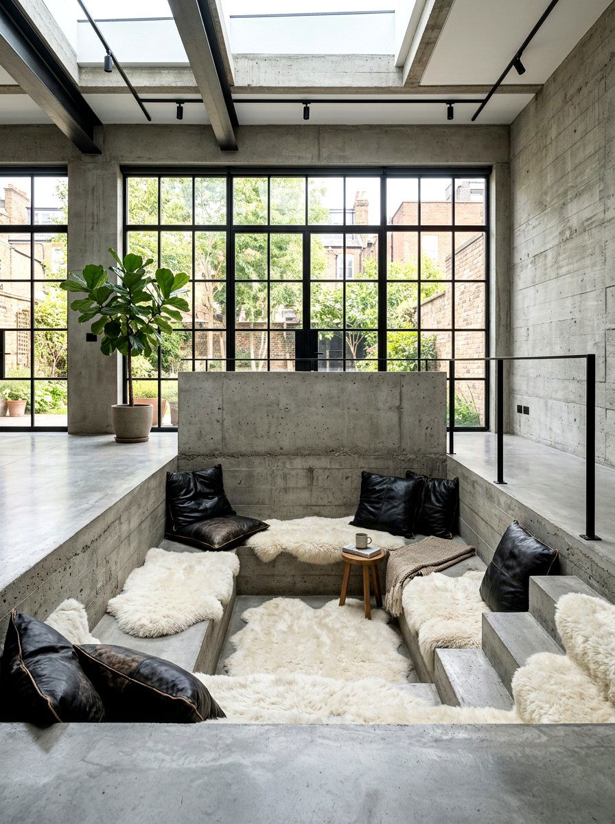 Concrete Sunken Pit - 30 conversation pit living room ideas