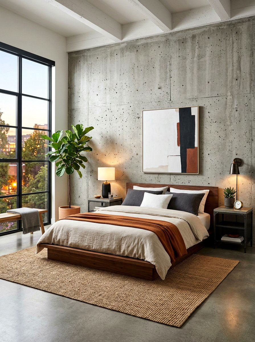 Concrete Texture Bedroom Wall - 30 accent wall ideas