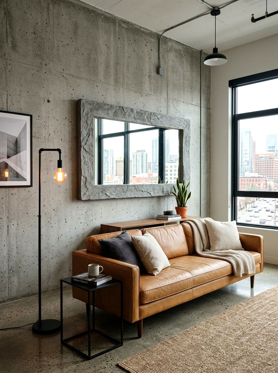 Concrete Texture Frame Mirror - 30 statement floor mirror living room ideas