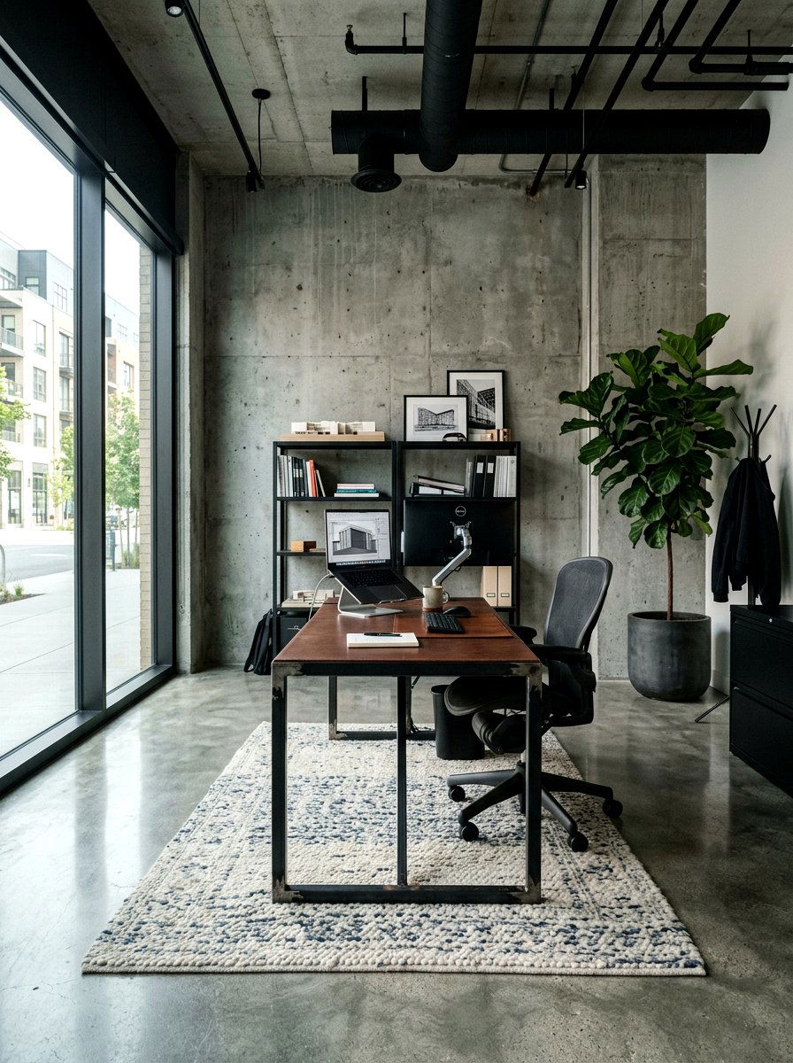 Concrete Texture Industrial Office - 30 boutique studio office ideas