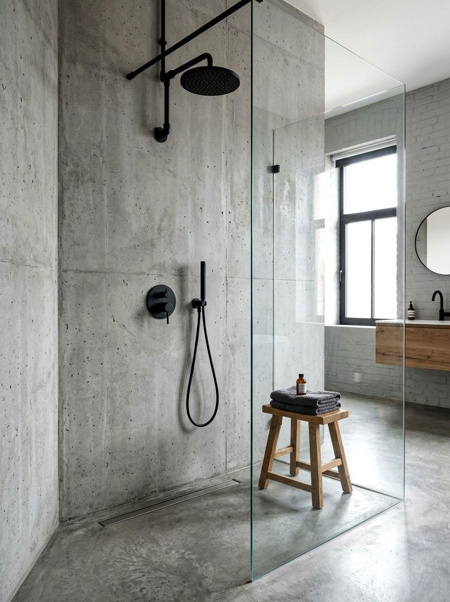 Concrete Texture Shower Wall - 30 spa shower ideas