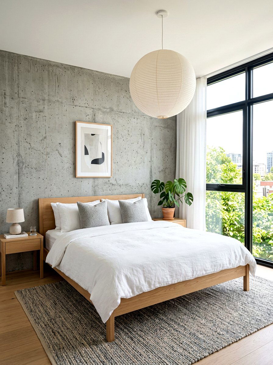 Concrete Texture Wall - 30 Japandi bedroom ideas