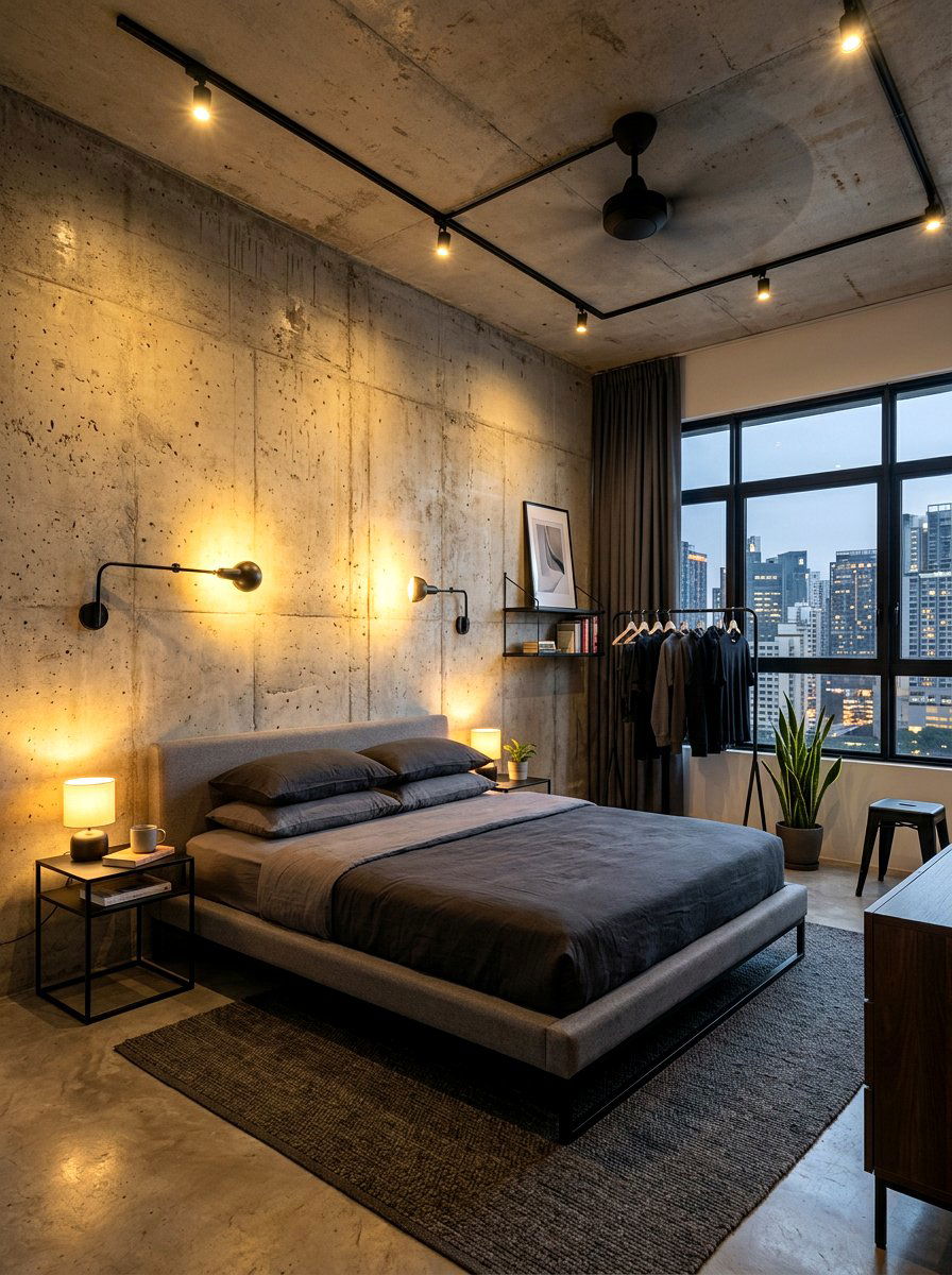 Concrete Texture Wall - 30 bedroom accent wall ideas