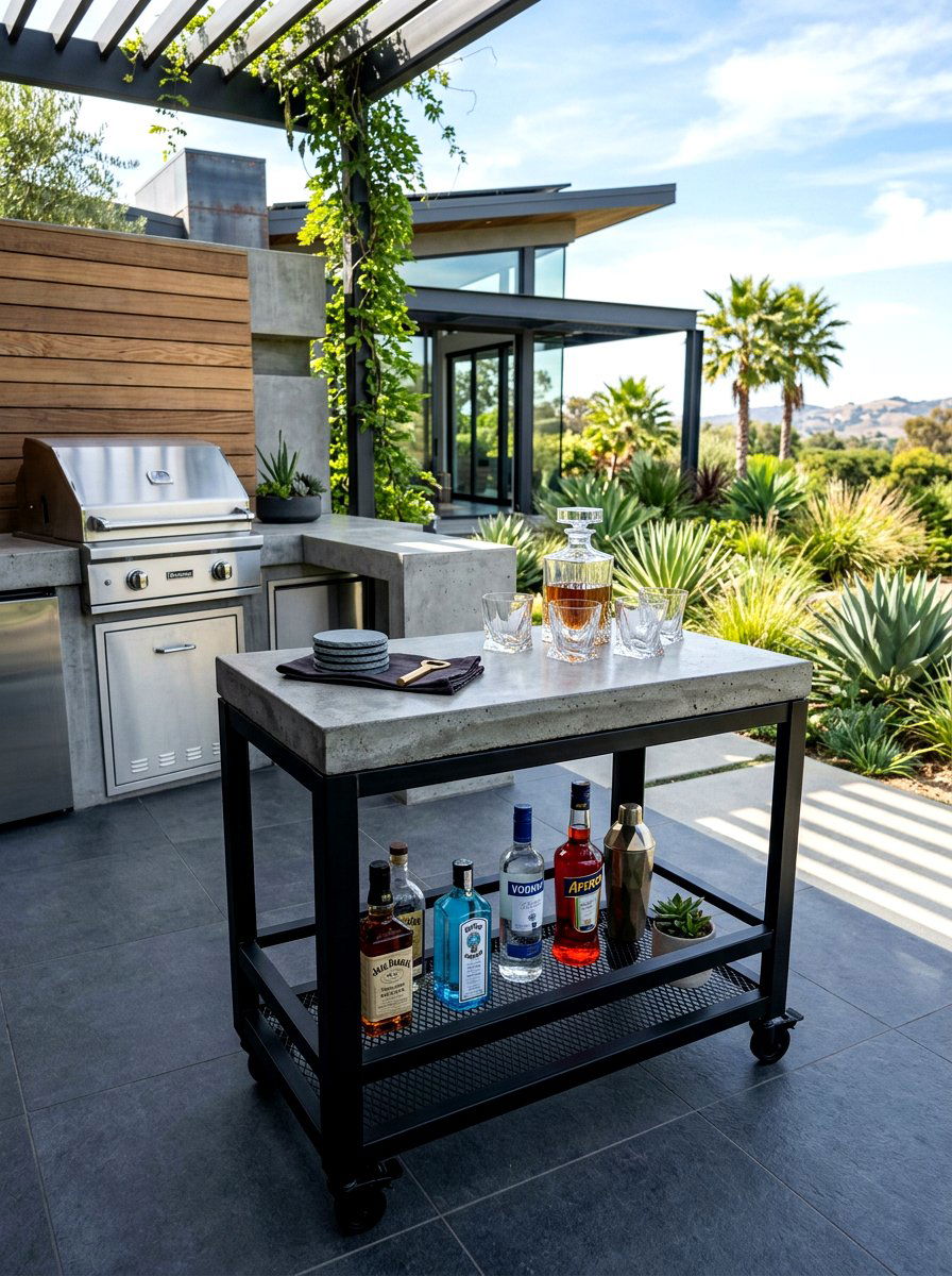 Concrete Top Bar Cart - 30 outdoor bar cart ideas