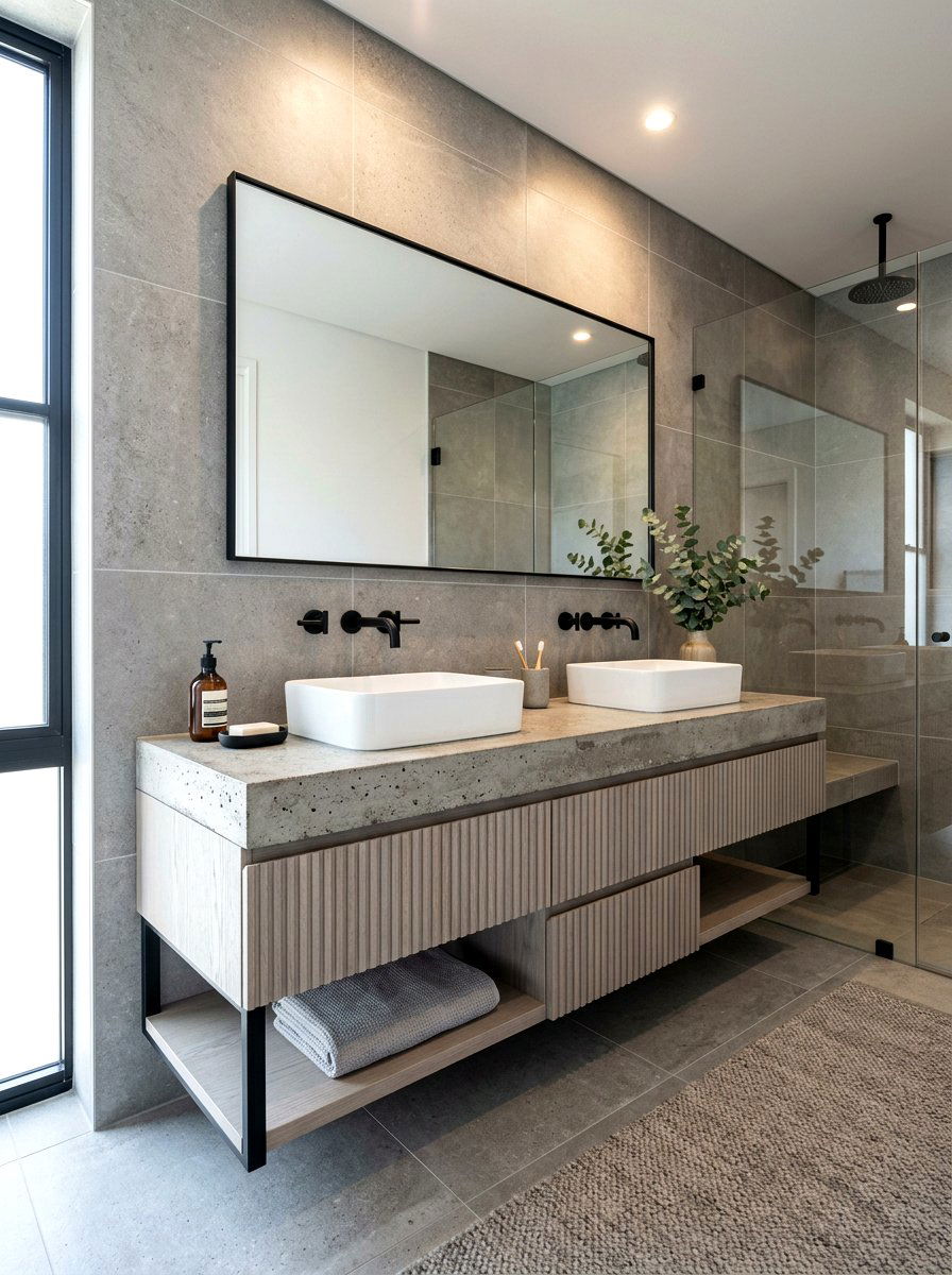 Concrete Top Bathroom - 30 fluted vanity bathroom ideas
