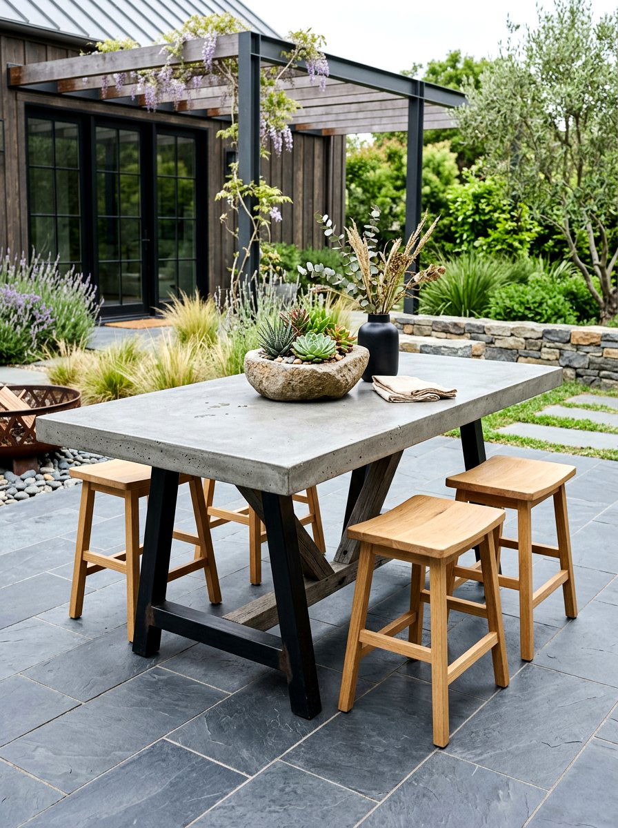 Concrete Top Farm Table - 30 farmhouse outdoor table ideas