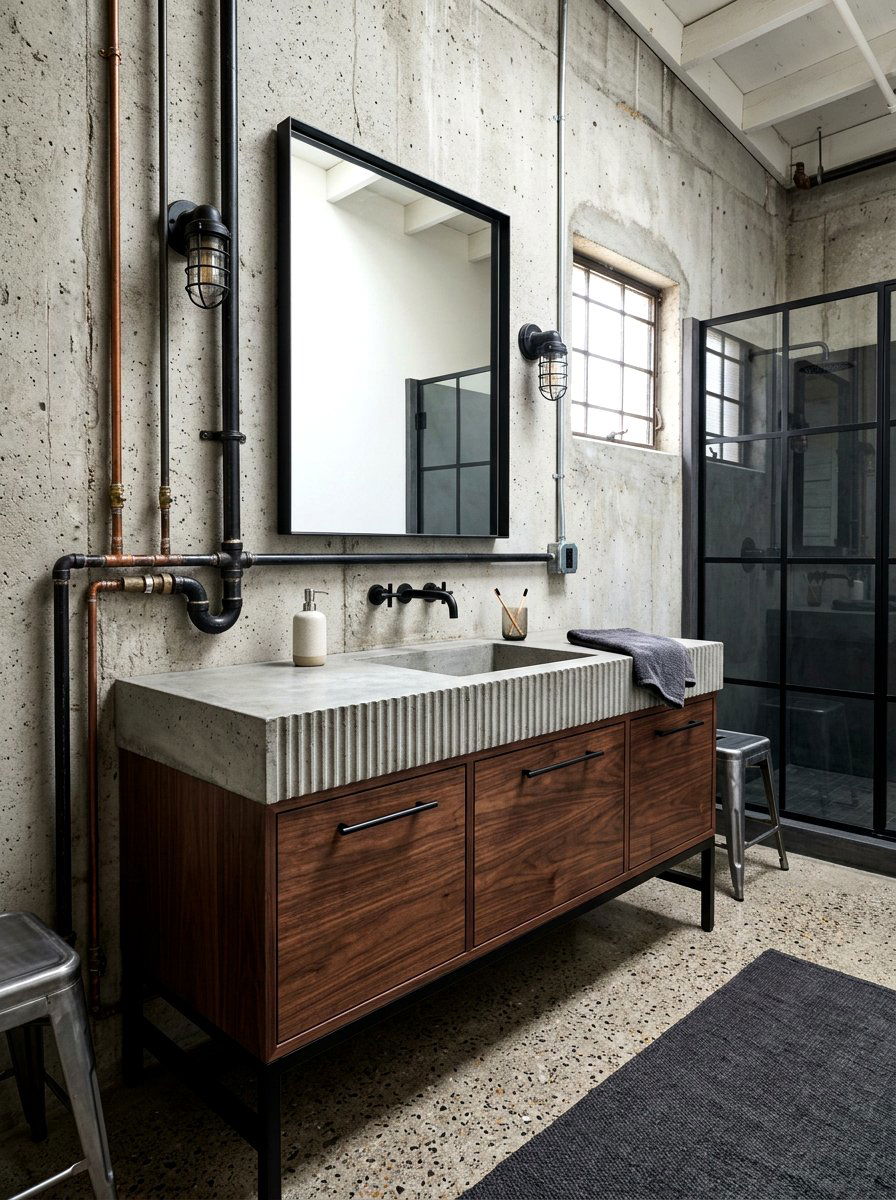 Concrete Top Fluted Vanity - 30 fluted vanity ideas