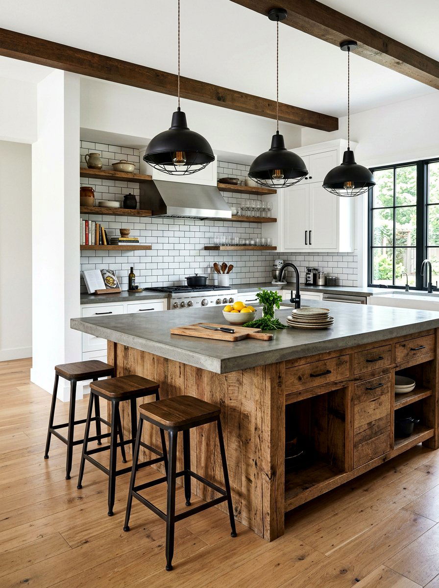 Concrete Top Kitchen Island - 30 modern farmhouse kitchen island ideas