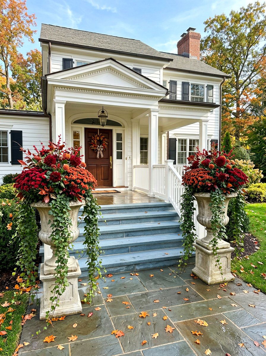 Concrete Urn Planter - 30 fall porch planter ideas