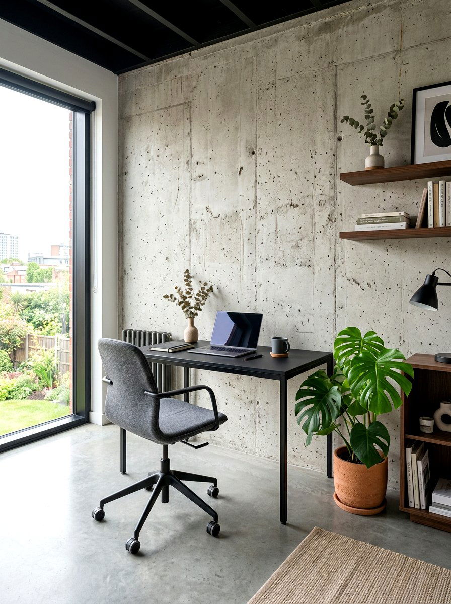 Concrete Wall Home Office - 30 minimalist home office ideas