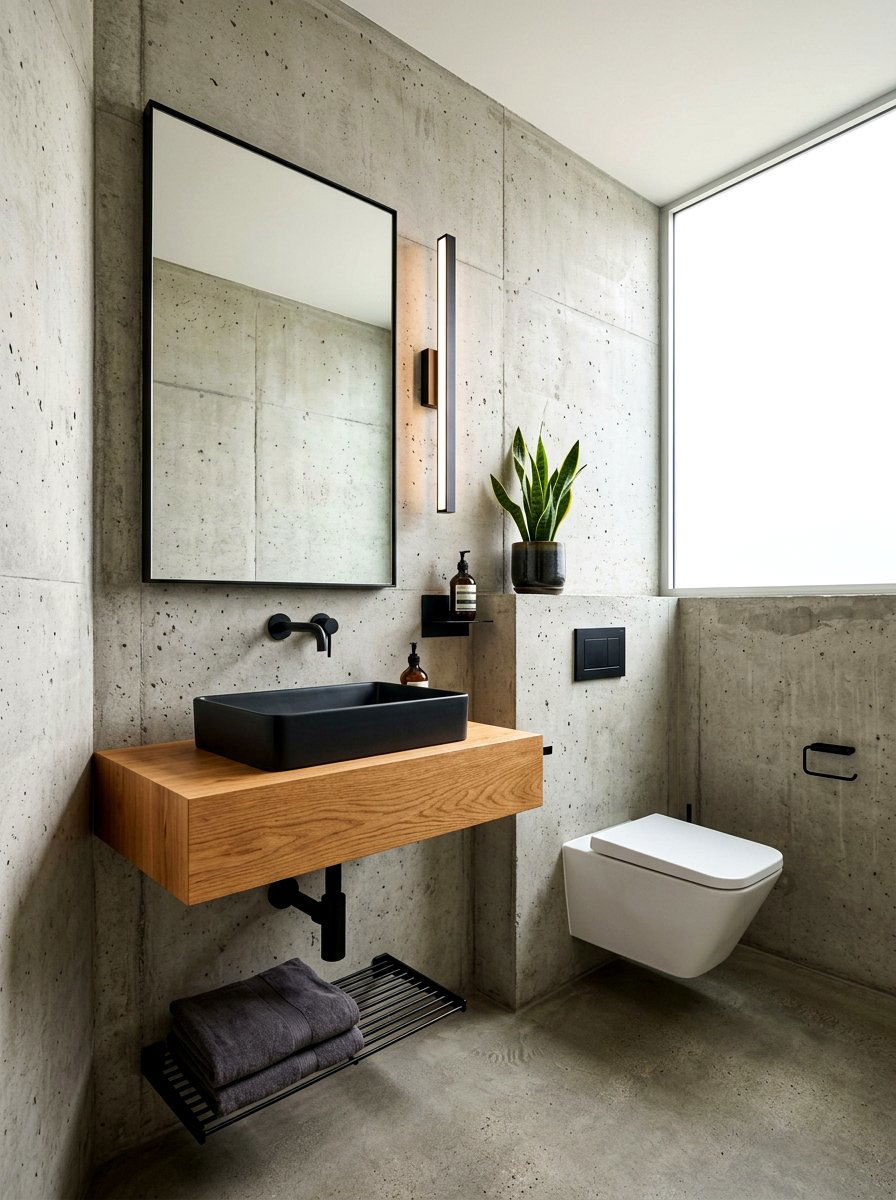 Concrete Wall Powder Room - 30 boutique hotel powder room ideas
