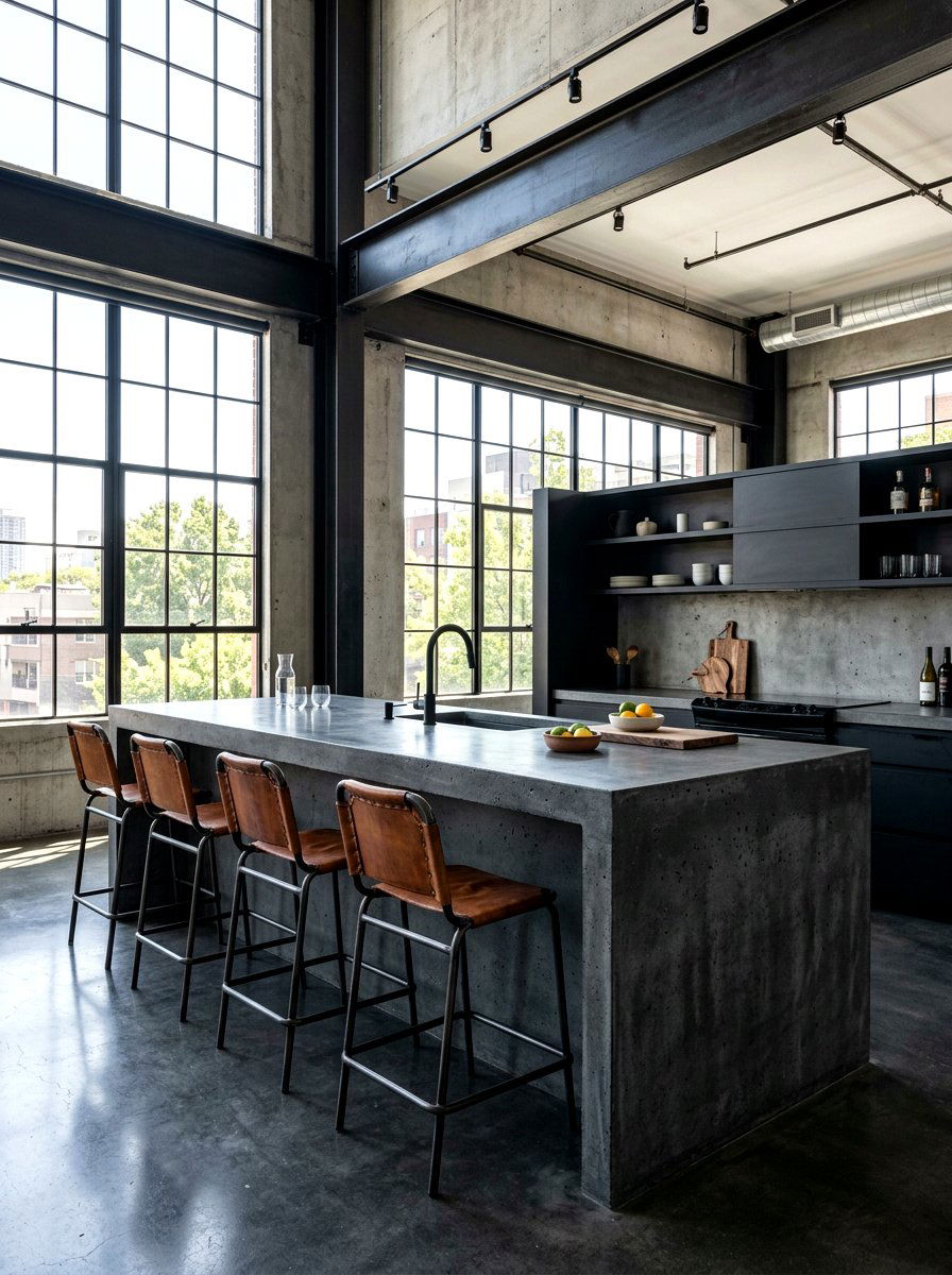 Concrete Waterfall Island Bar Chairs - 30 waterfall island seating ideas