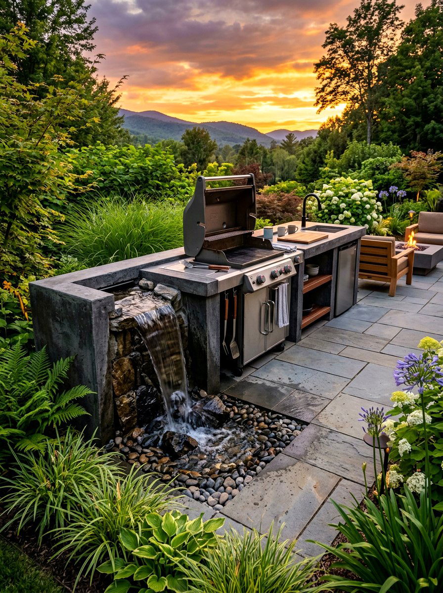 Concrete Waterfall Island Outdoor - 30 waterfall countertop ideas