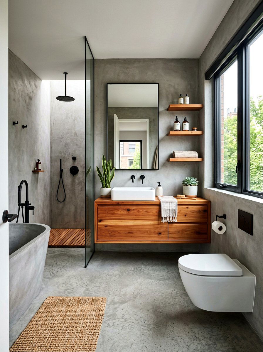 Concrete Wood Bathroom - 30 rustic luxury bathroom ideas