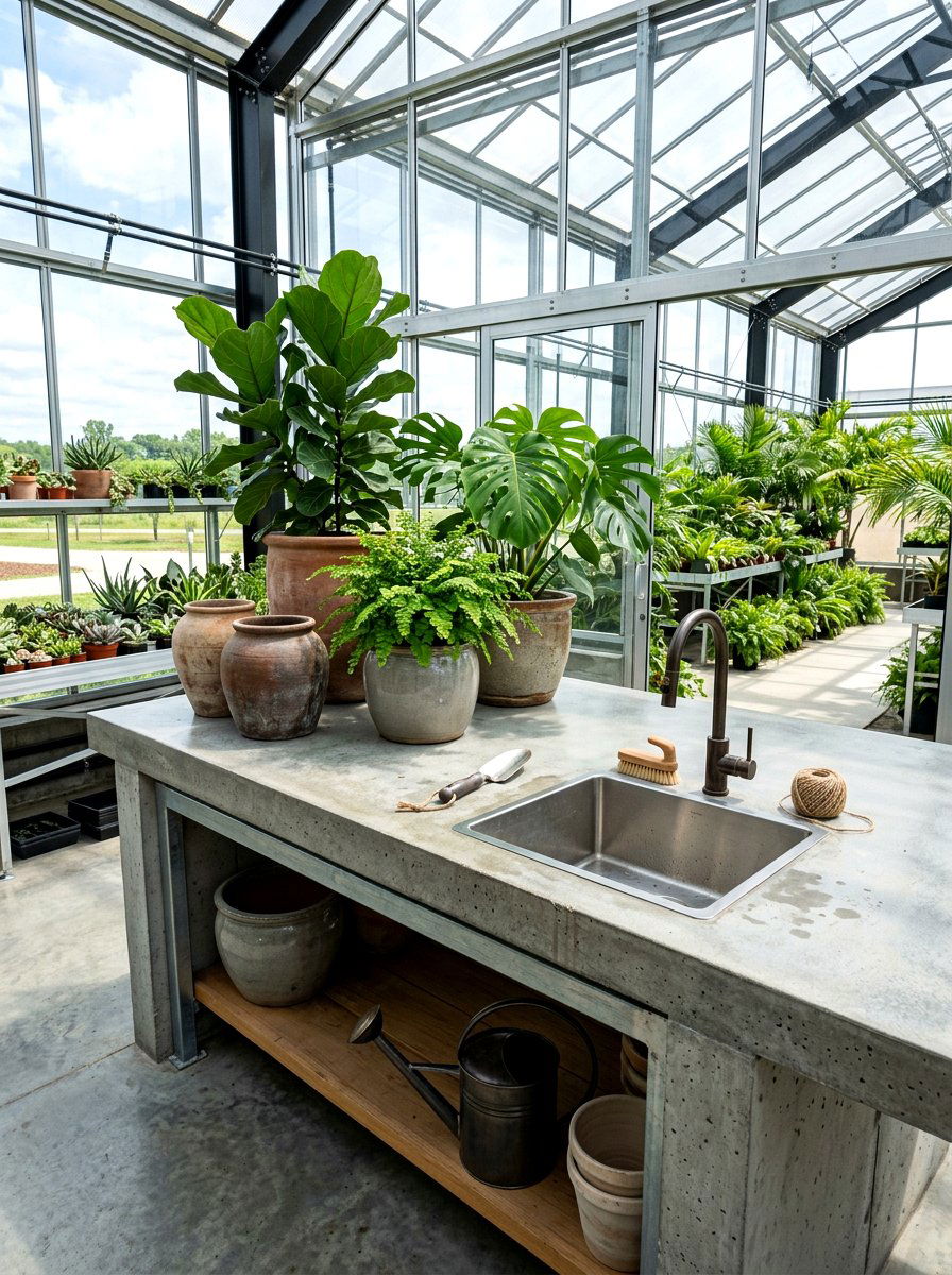 Concrete Work Surface - 30 greenhouse potting area ideas