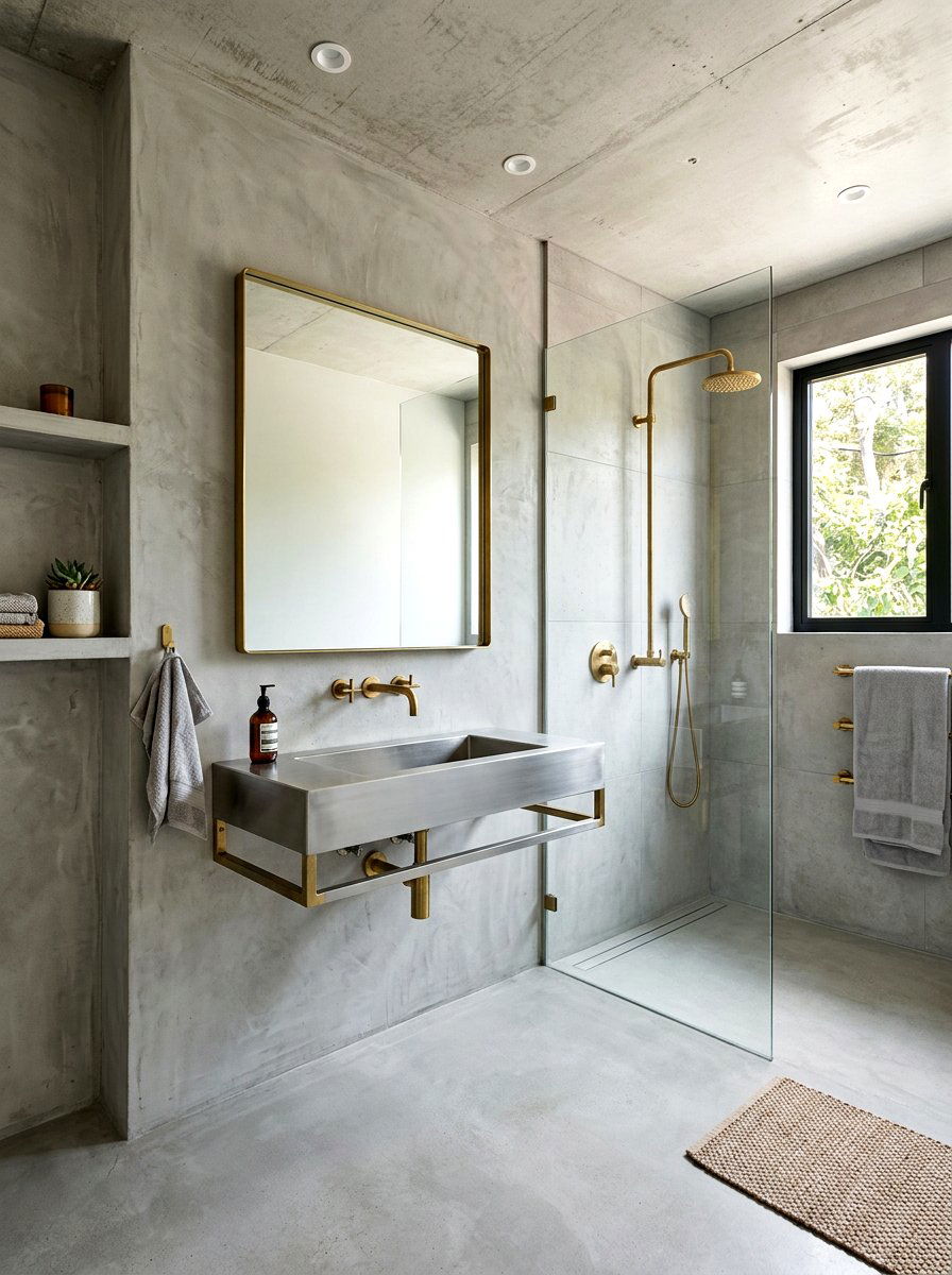 Concrete and mixed metal bathroom - 30 mixed metal bathroom decor ideas