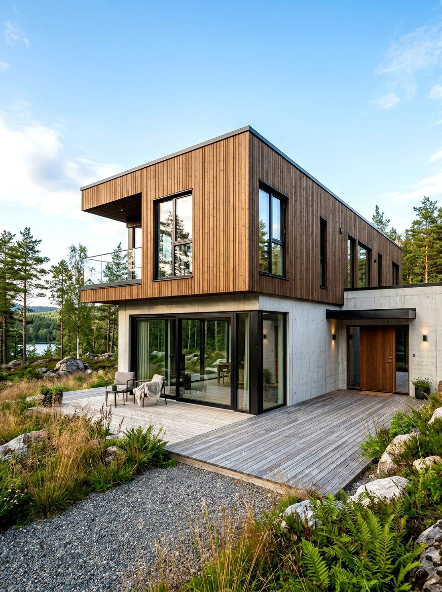Concrete and wood Scandinavian house - 30 Scandinavian house exterior ideas