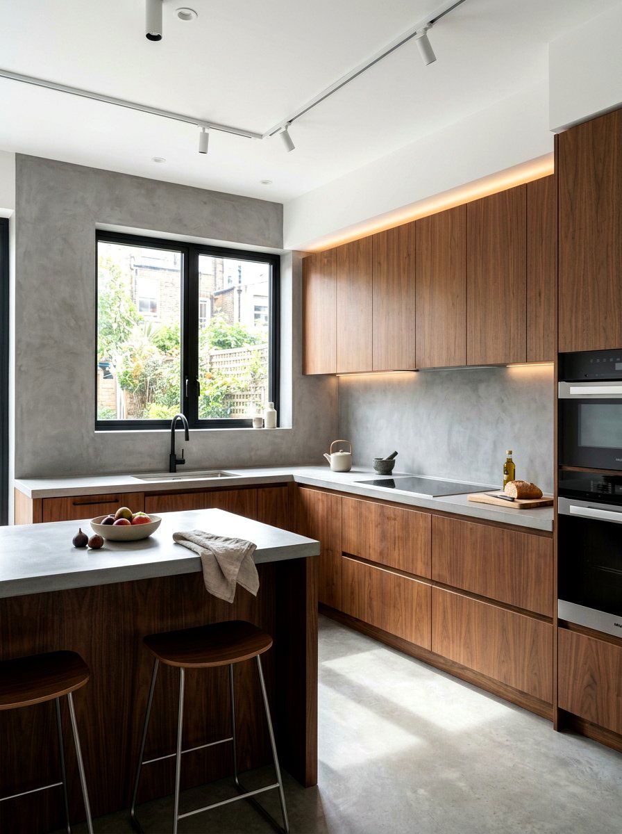 Concrete backsplash texture - 30 Japandi kitchen ideas