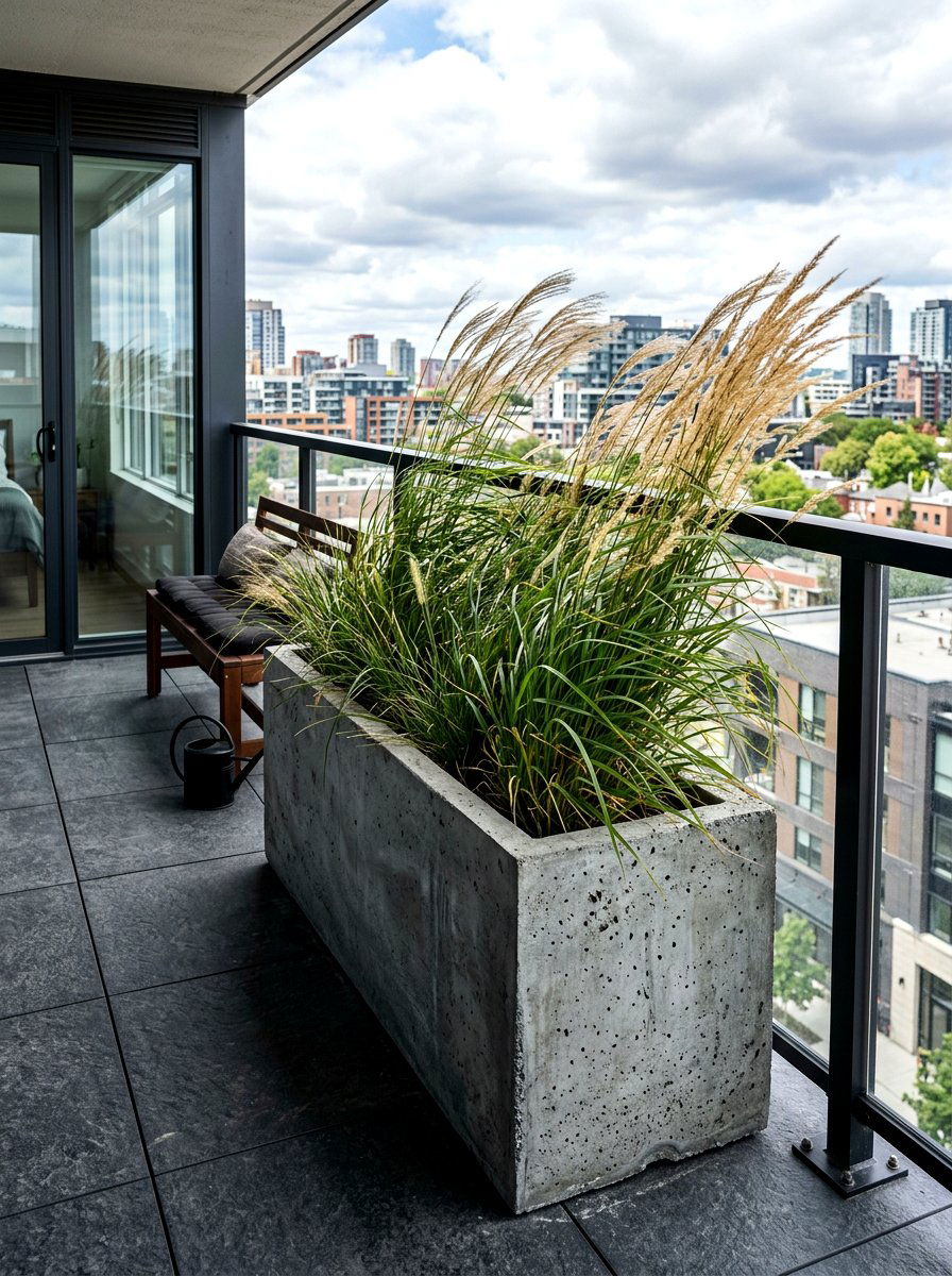 Concrete balcony planter - 30 balcony flower box ideas