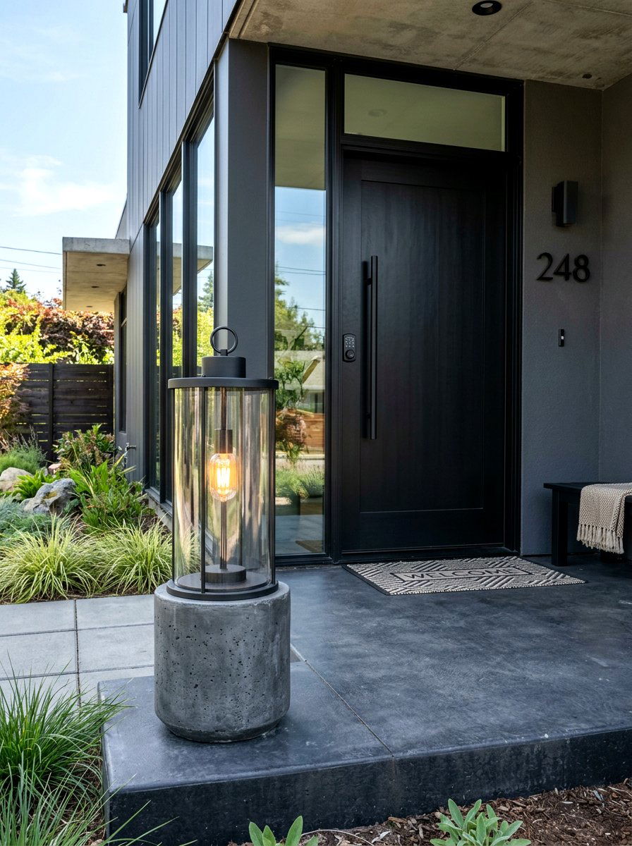 Concrete base lantern for entryway - 30 porch lantern styling ideas