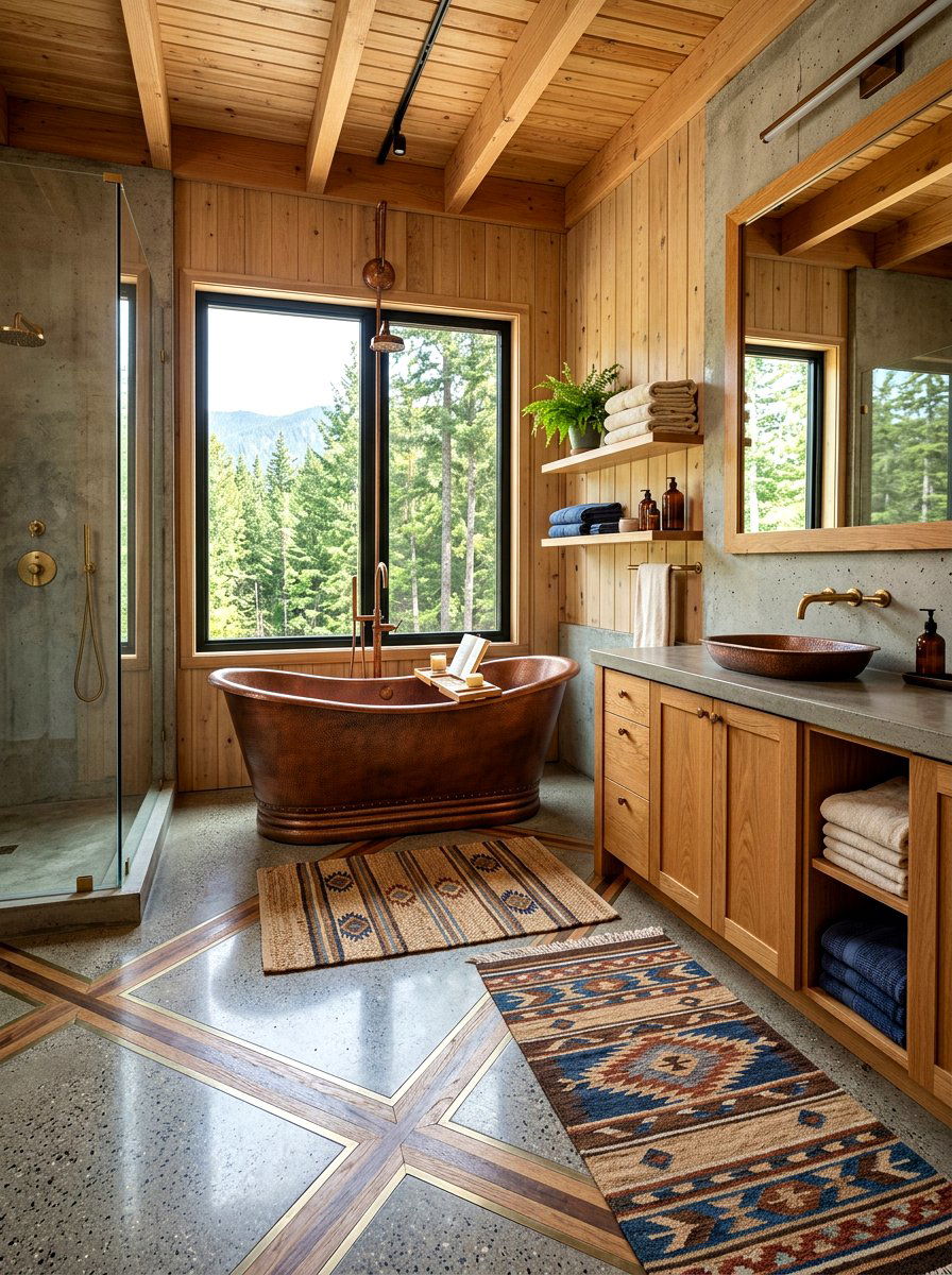 Concrete bathroom floor - 30 rustic bathroom ideas