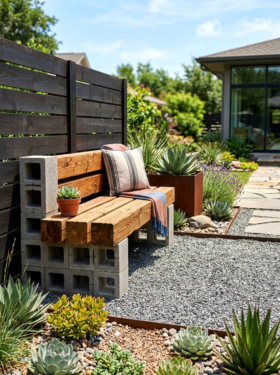 Concrete block bench - 30 front yard seating ideas