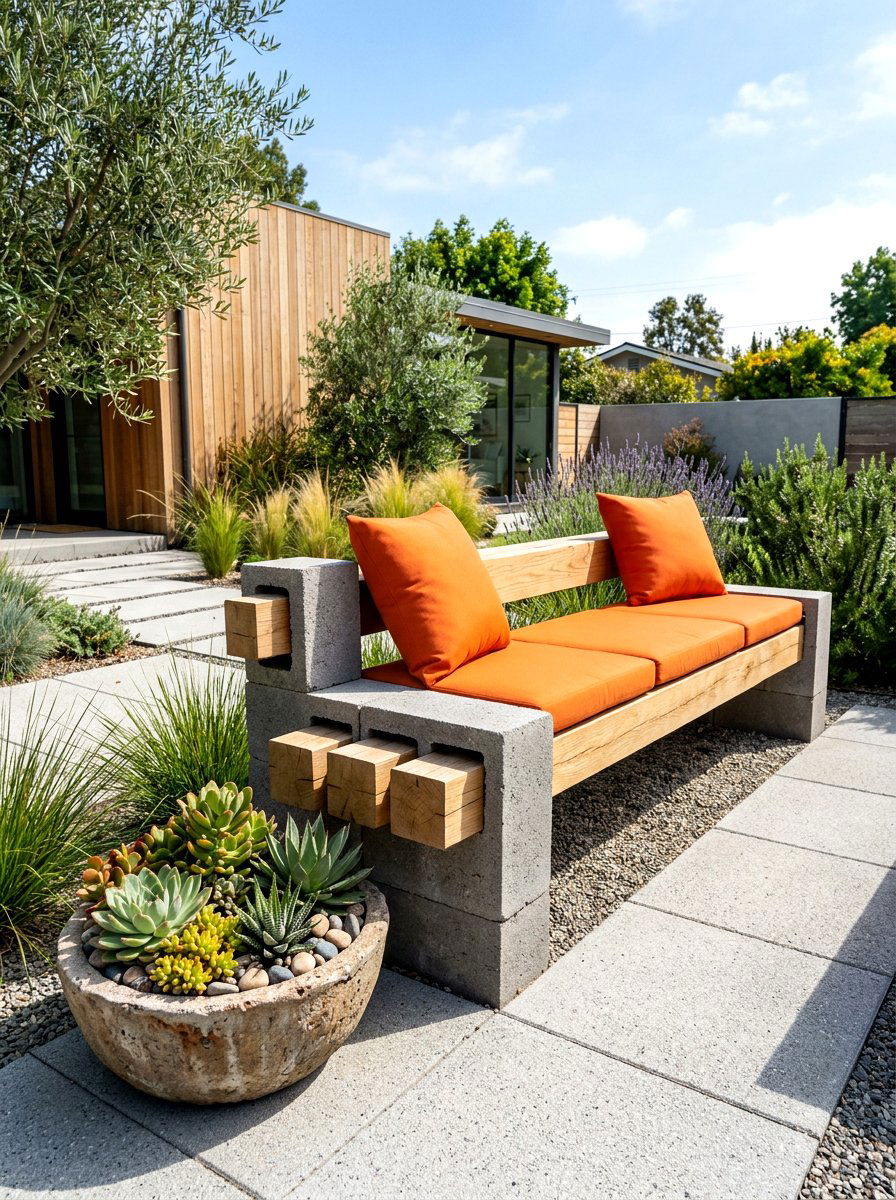 Concrete block bench - 30 backyard seating ideas