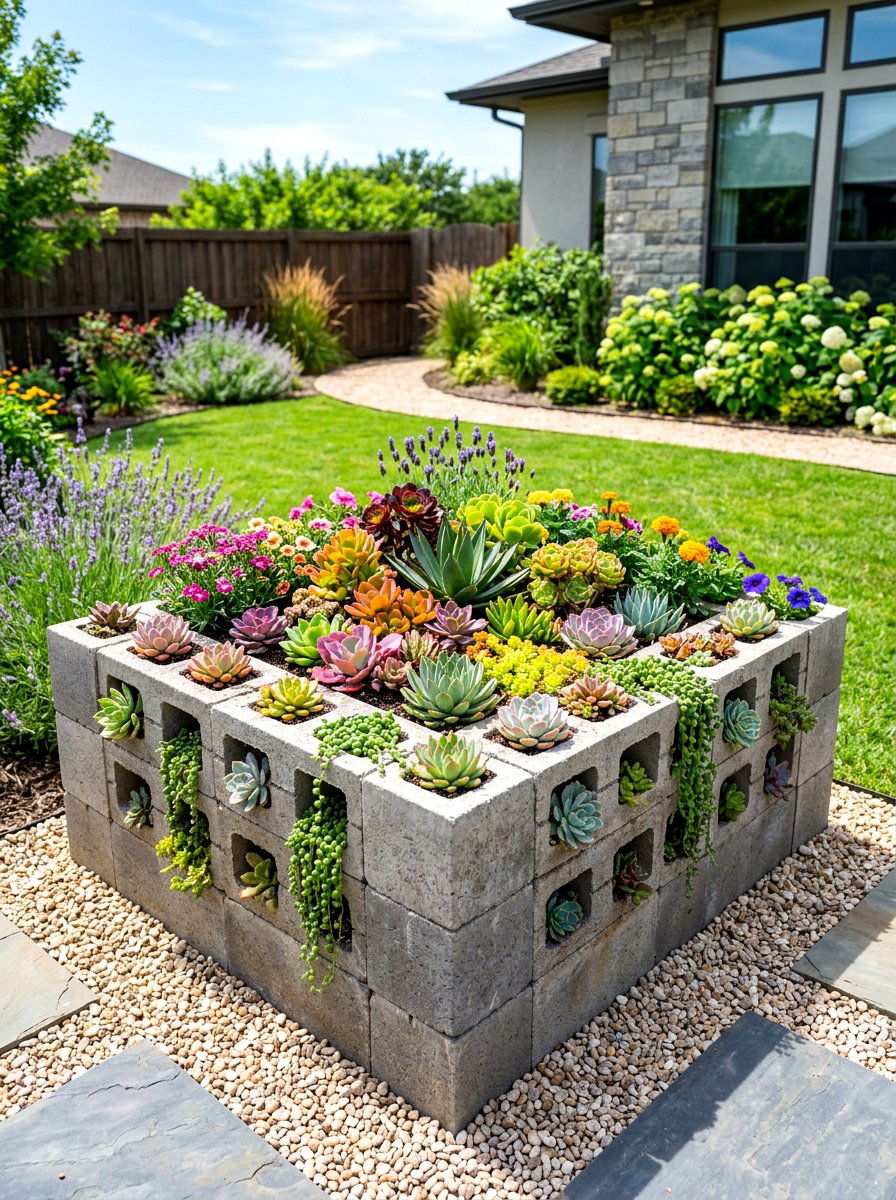 Concrete block garden bed - 30 raised garden bed ideas