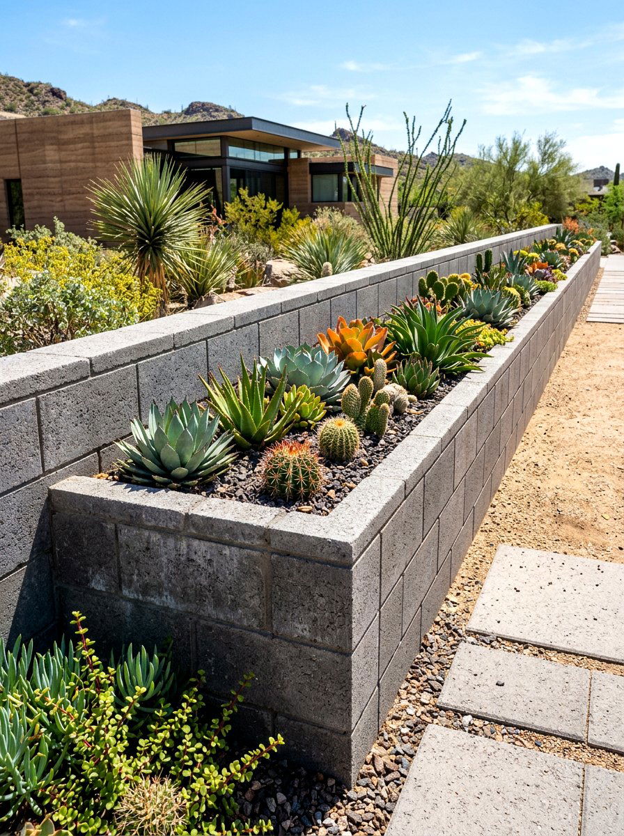Concrete block planter - 30 narrow raised bed ideas