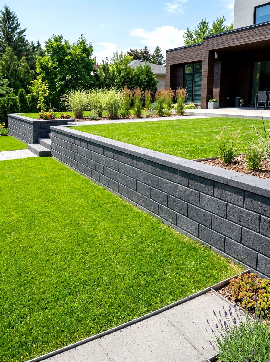 Concrete block retaining wall - 30 sloped backyard retaining wall ideas