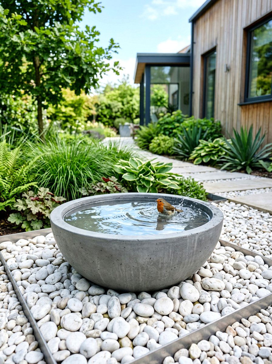 Concrete bowl bird bath - 30 front yard bird bath ideas