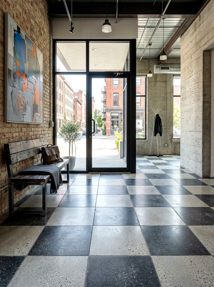 Concrete checkerboard foyer floor - 30 checkerboard foyer floor ideas