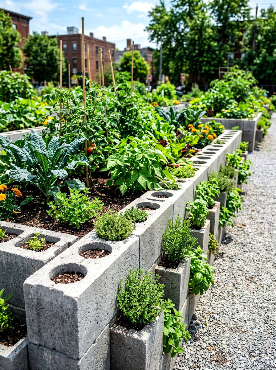Concrete cinder blocks - 30 vegetable garden border ideas