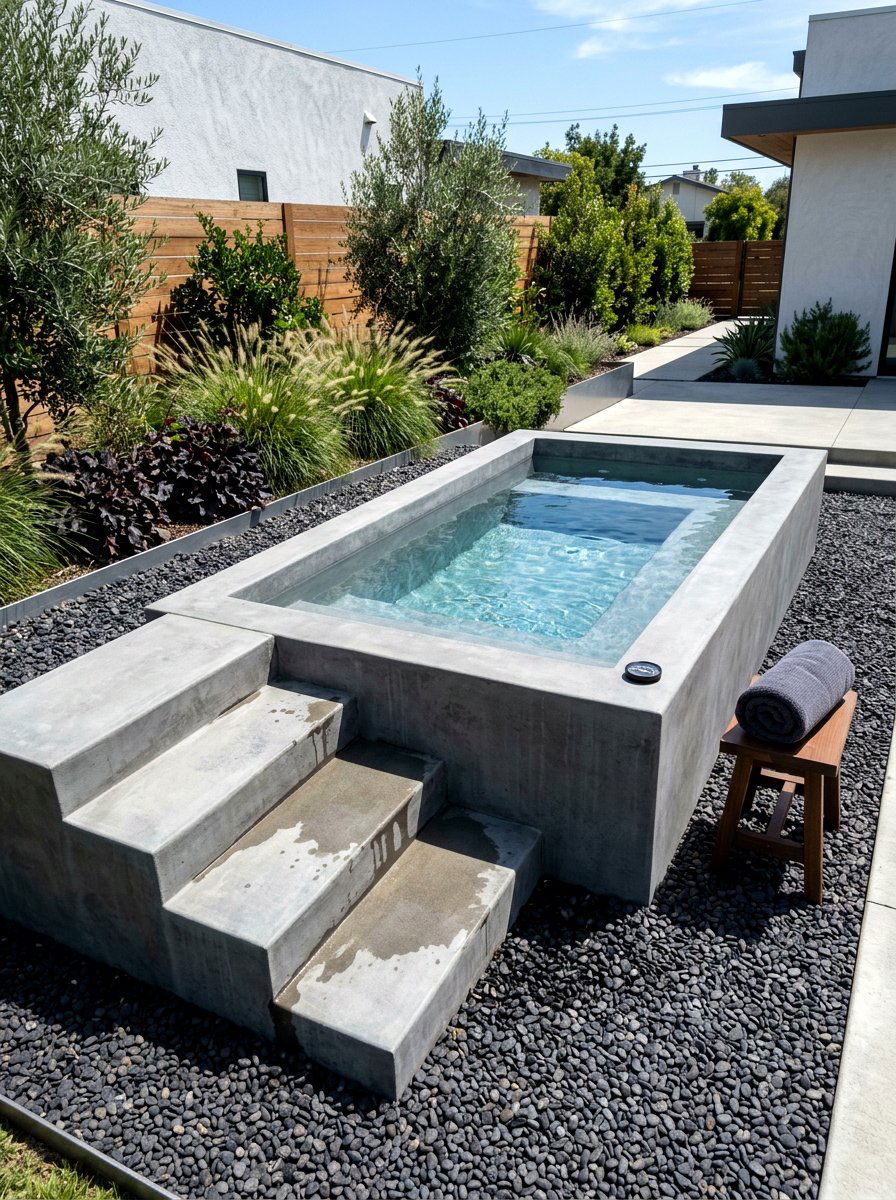 Concrete cold plunge tub - 30 cold plunge backyard ideas