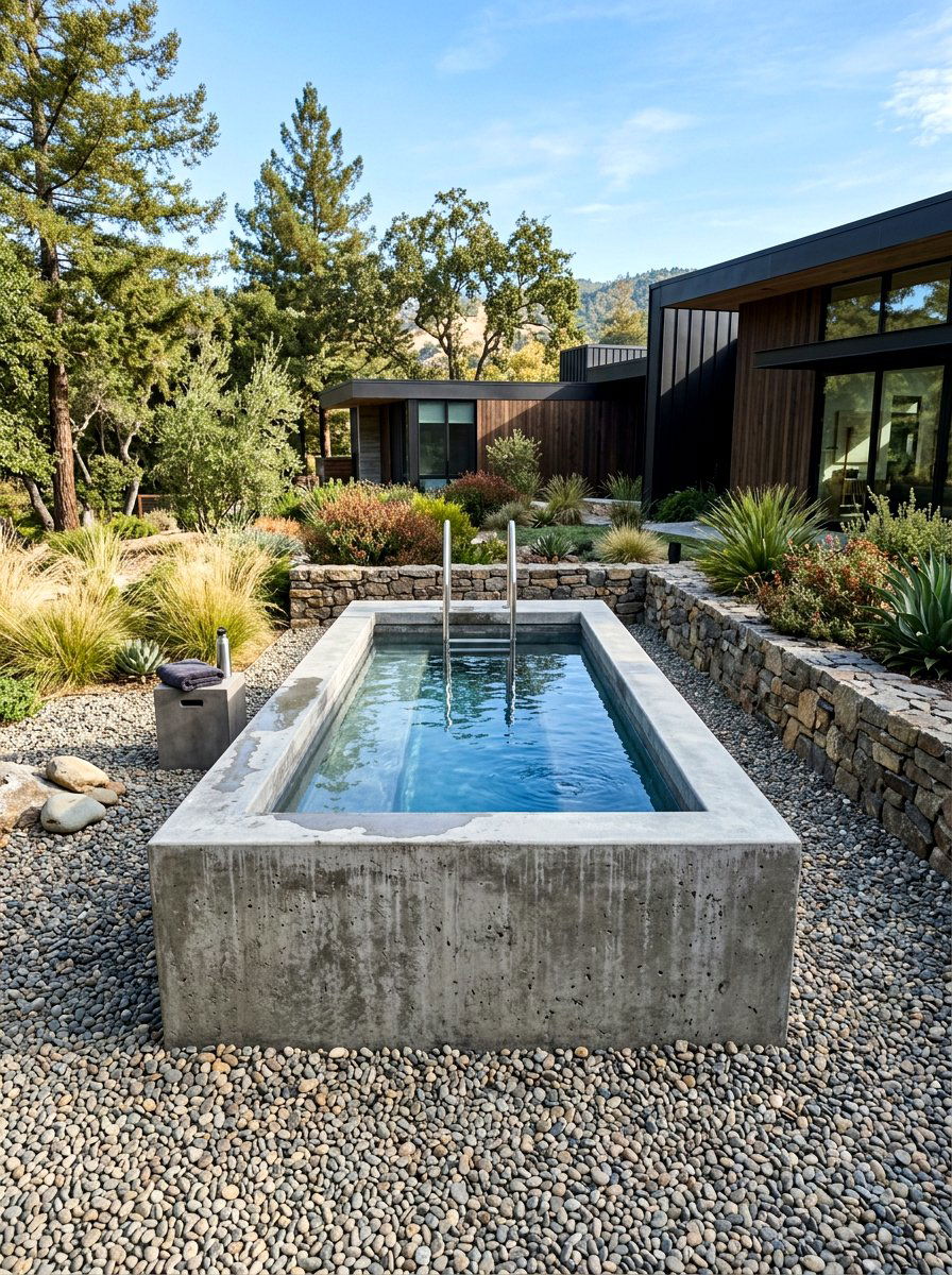 Concrete cold plunge - 30 cold plunge backyard retreat ideas